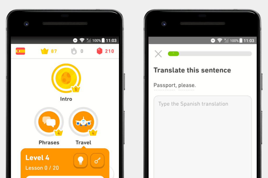 Screenshots   Lektionen und Themenvielfalt bei Duolingo