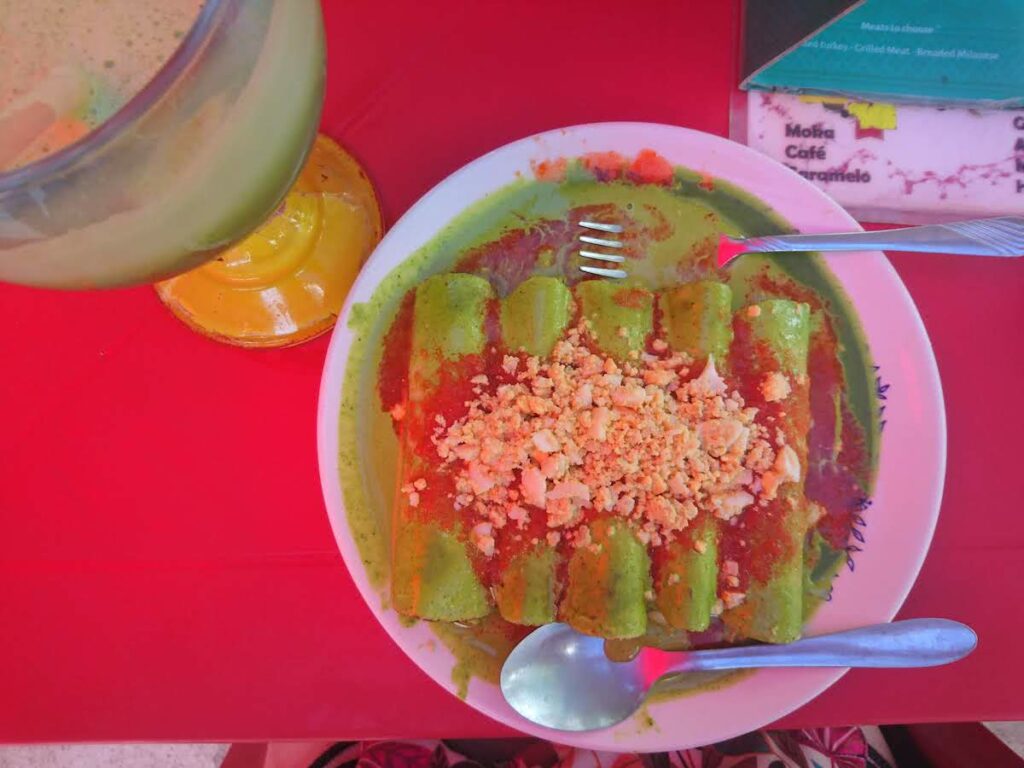 Weltreise: Mérida, Celestún und Campeche 5 Papadzules – Tortillas mit Kürbiskern-Sauce.