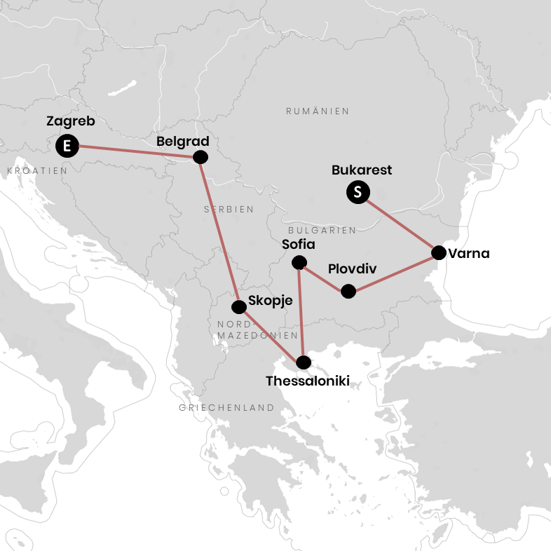 Route Südosteuropa auf Karte