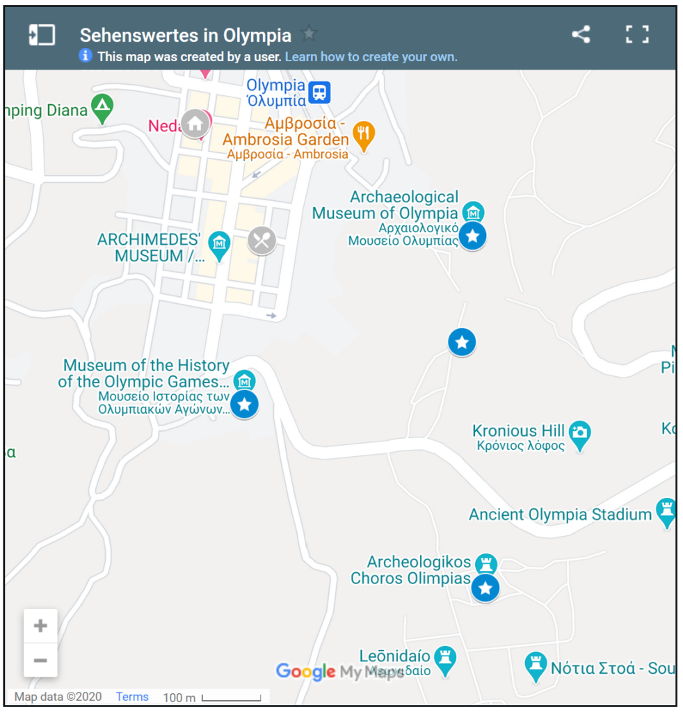 Olympia und sehenswerte Orte auf der Karte