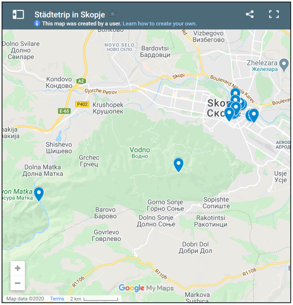Skopje & Sehenswürdigkeiten auf der Karte