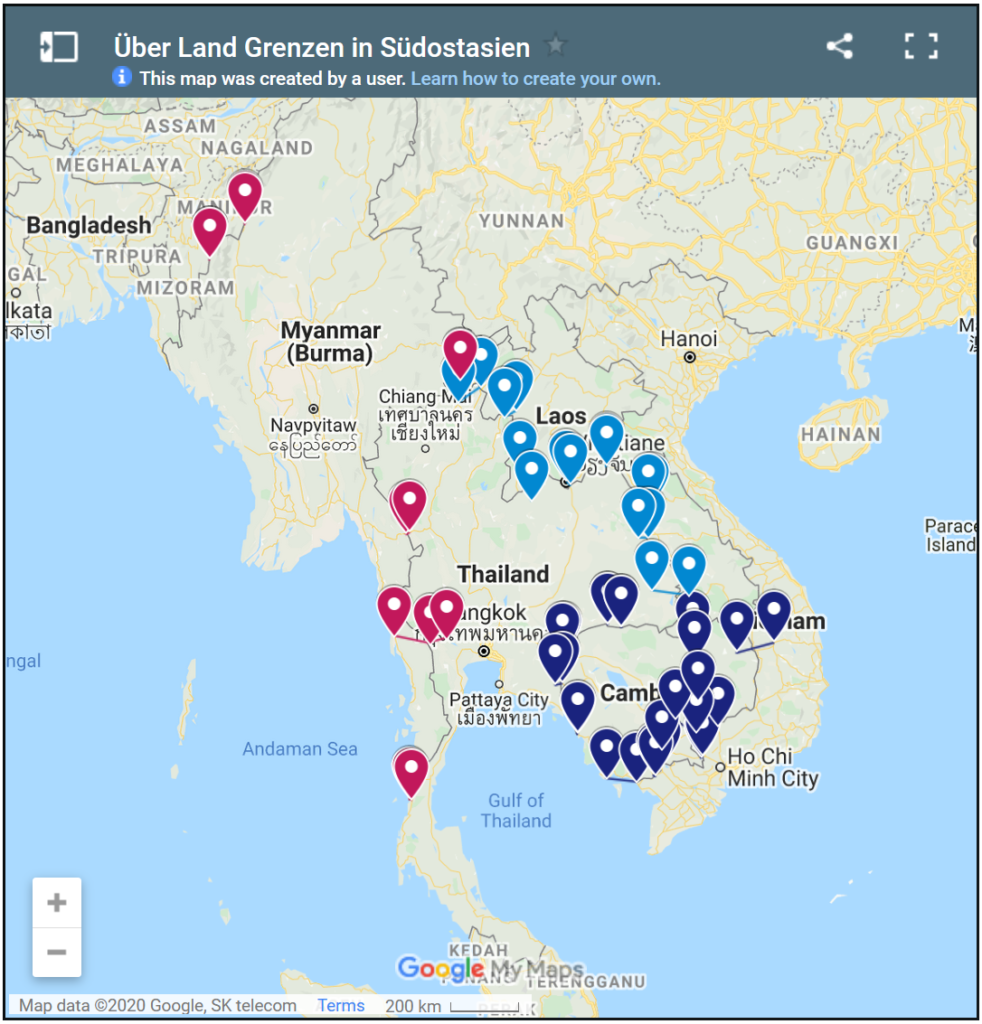 Übersicht über alle Grenzen in Südostasien auf der Karte