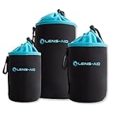LENS-AID Neopren Objektivbeutel mit Fleece-Fütterung als Set oder einzeln Objektivtasche BZW. Köcher als Schutz für Objektiv, Blitz, Monitor, Kamera-Zubehör - 3er Set (S,M,L)
