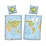 Aymax Save Our Planet Weltkarte Wende Bettwäsche 80 x 80 cm + 135 x 200 cm 100% Baumwolle