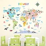 DECOWALL DAT-1615SDE Tedesco Mappa del Mondo Animali (Grande) Adesivi da Parete Decorazioni Stickers Murali Soggiorno Asilo Nido Camera Letto per Bambini decalcomanie