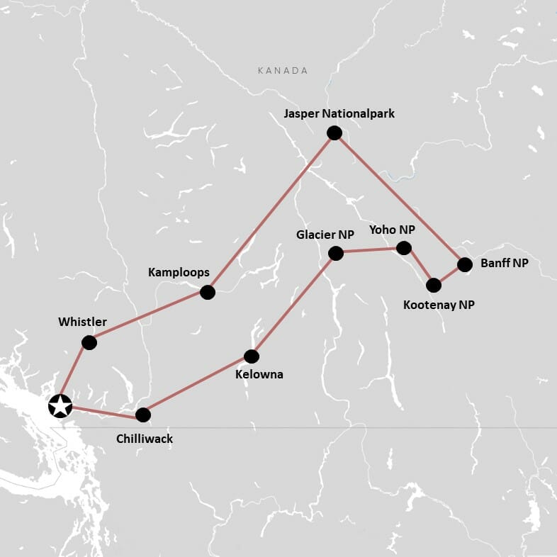 Route unserer Kanada-Rundreise auf der Karte