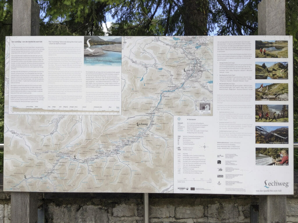 Der Lechweg auf der Karte in Füssen am Lechfall