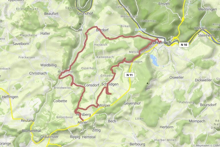 Verlauf vom Müllerthal Trail Route 2 auf der Karte