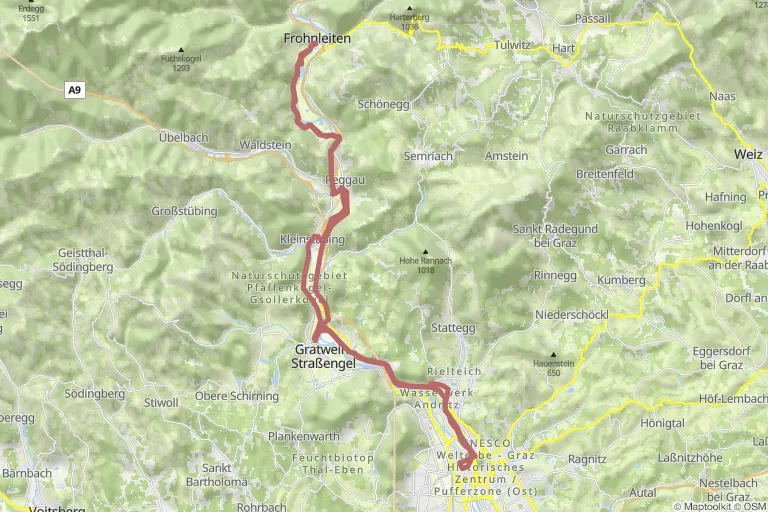 Route meiner Etappe Graz Frohnleiten auf der Karte