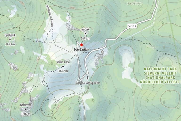 Kartenausschnitt NP Velebit Eingang 1 (Karte OutdoorActive)