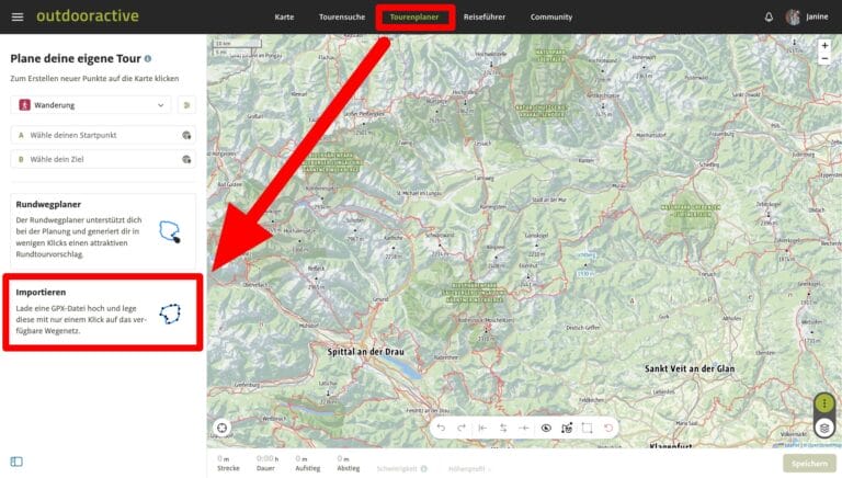 GPX-Dateien über Outdooractive importieren